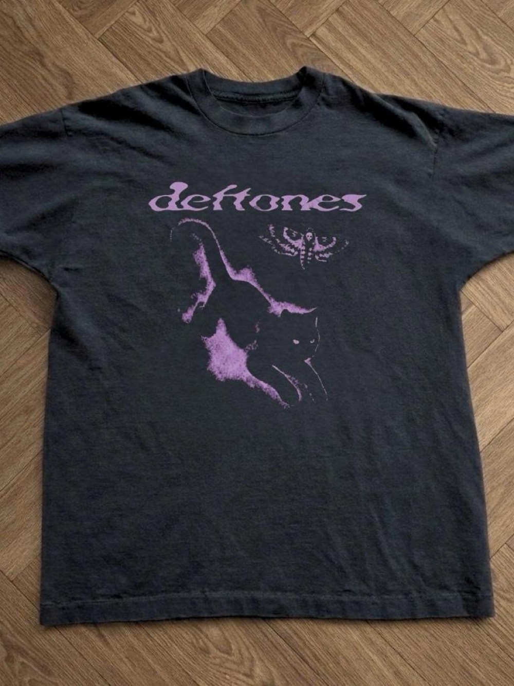 Gildan Black Tee with Purple Cat & Logo Graphic
